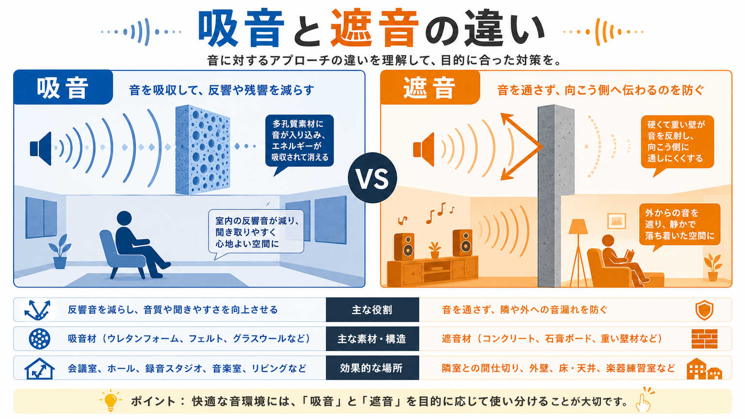 吸音と遮音の違いとは？結論から解説