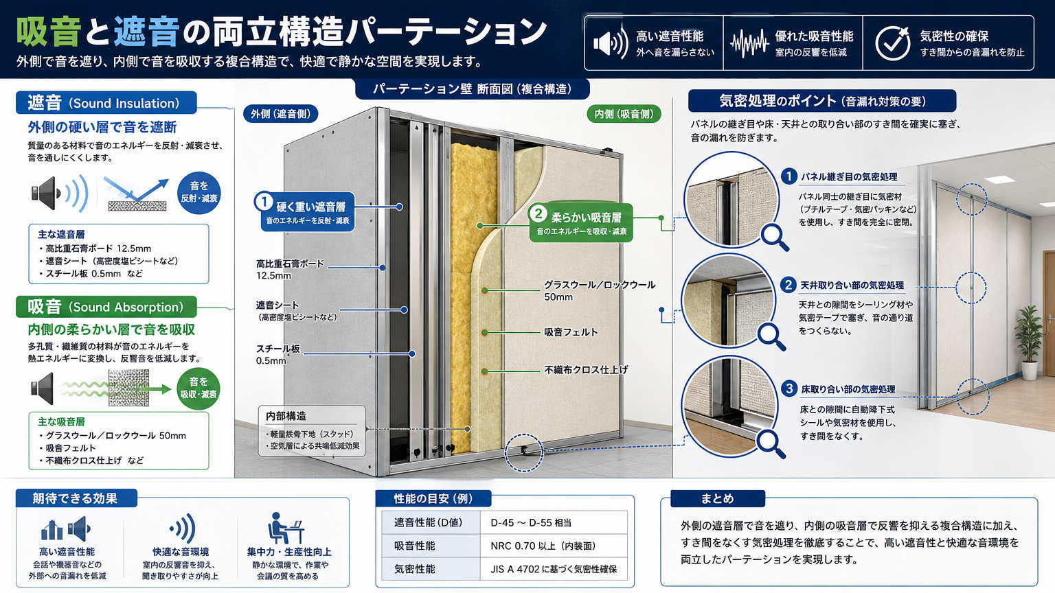 パーテーションで吸音と遮音を両立させる方法